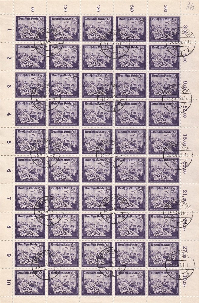 Stamp Germany Mi 893 Sheet 1944 WWII Reich Gilder Post Office CTO