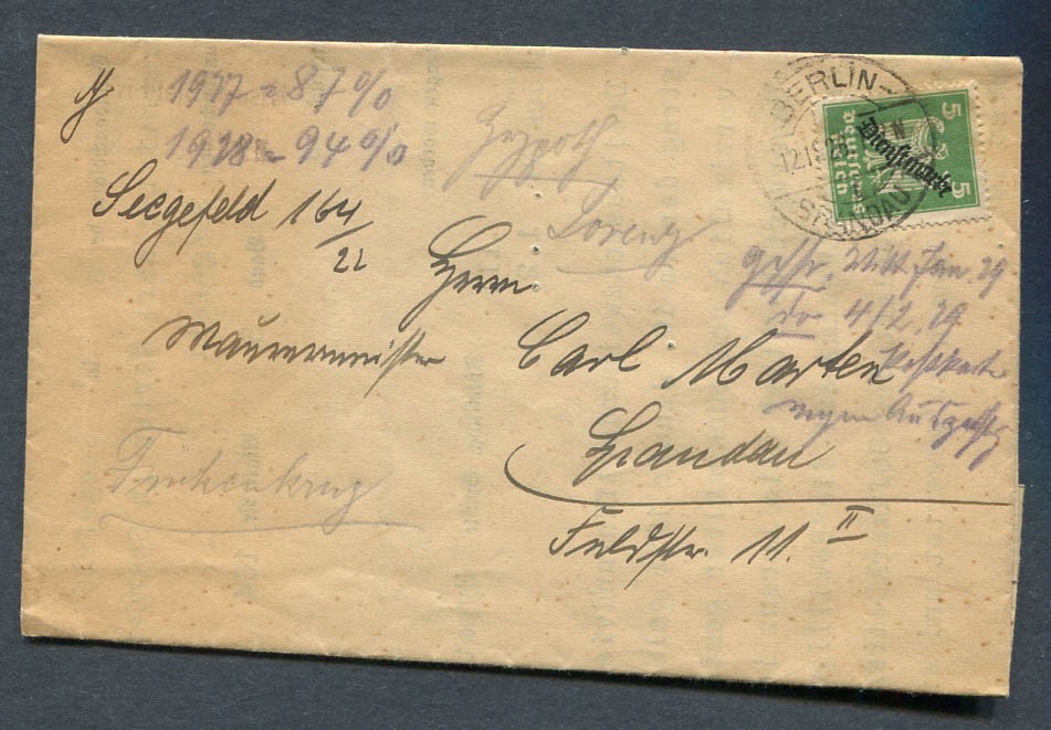 German Reich : Interesting document letter from 1926 – court Berlin Spandau used