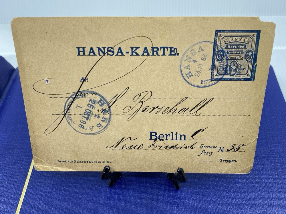 1886 GERMANY BERLIN LOCAL POST HANSA POSTAL CARD