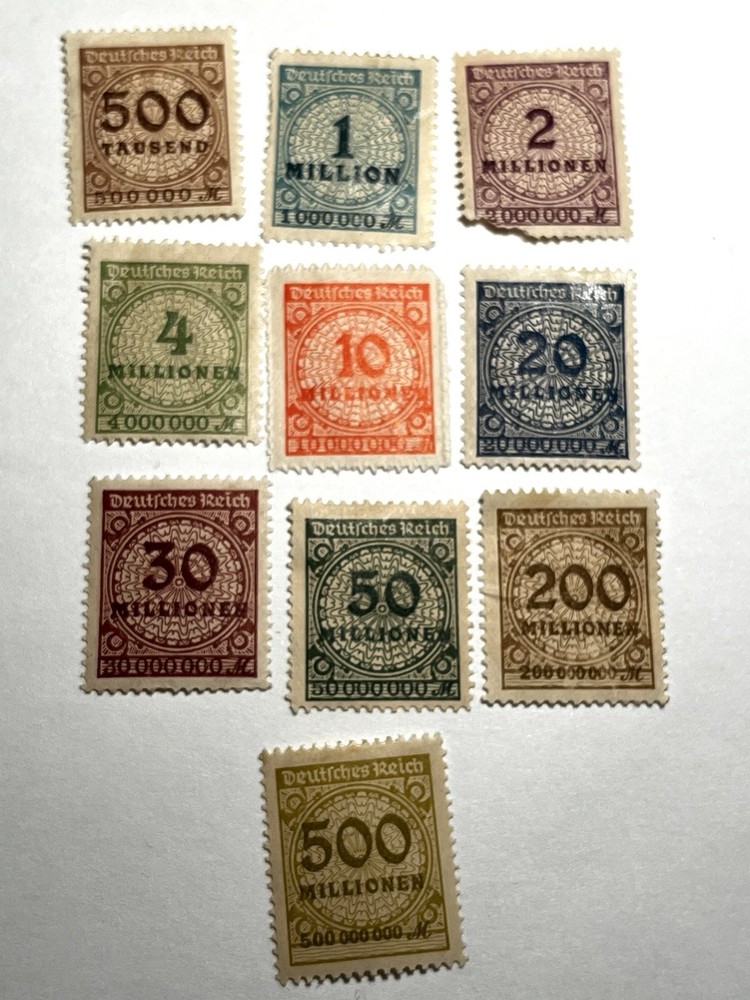 GERMANY German Reich 1923 – 10 Stamps in Series – MH
