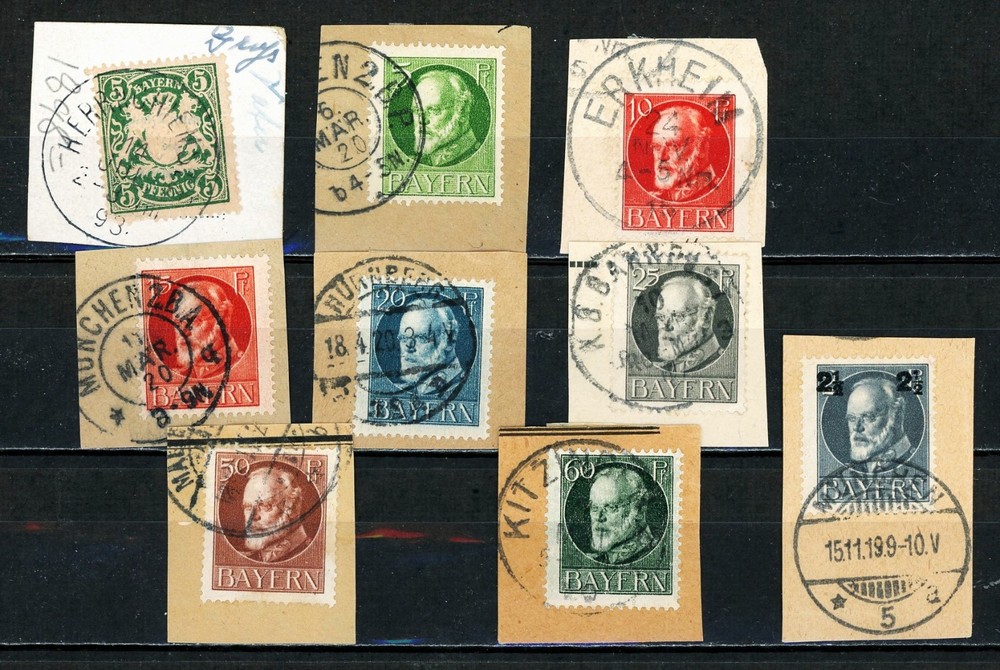 GERMANY BAVARIA 1890s-1920s: 9 Issues on Paper (Cut from Covers), Used -FREE S&H
