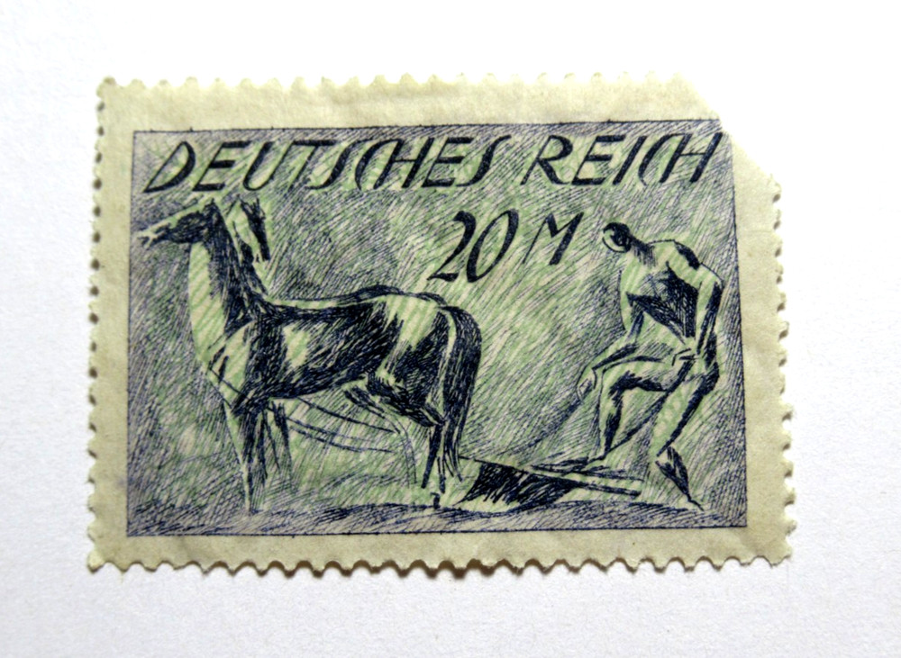 Germany 1922 Weimar Republic 20 Mark Stamp Scott 196 Horse and Plow Mint MNH