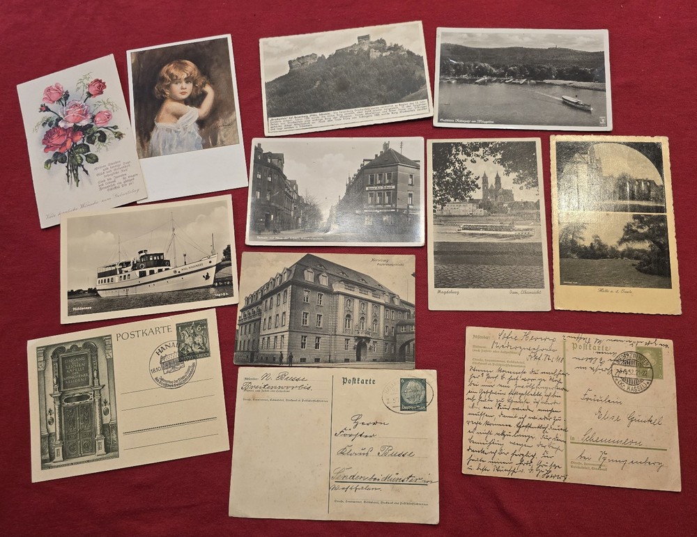 Lot of 12 German Postcards 1930s–1940s Feldpost & Third Reich Era Stamps