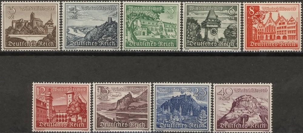Stamp Germany Mi 730-8 Sc B160-8 1939 WWII 3rd Reich Winter Buildings Rhein MNG