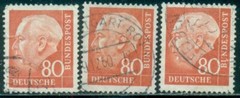 GERMANY SCOTT # 760, PRESIDENT THEODOR HEUSS, USED, 3 STAMPS, GREAT PRICE!