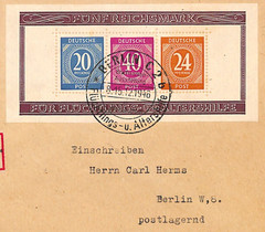 GERMANY Allied Occ *FUNF REICHSMARK* MINI-SHEET Used Cover 1946 Reg Berlin WF375