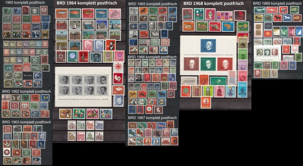 West-Germany / FRG / BRD Complete Yearsets 1960-1969 MNH Stamps, Mi. 326-611