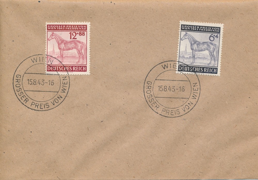 Cover Germany Mi 857-8 Sc B244-5 WWWII 3rd Reich Vienna Horse Race Used FDC