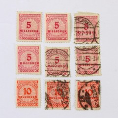 Lot Of 9 Germany 5 Million 10 Million Mark Stamps Used 1920s Hyperinflation