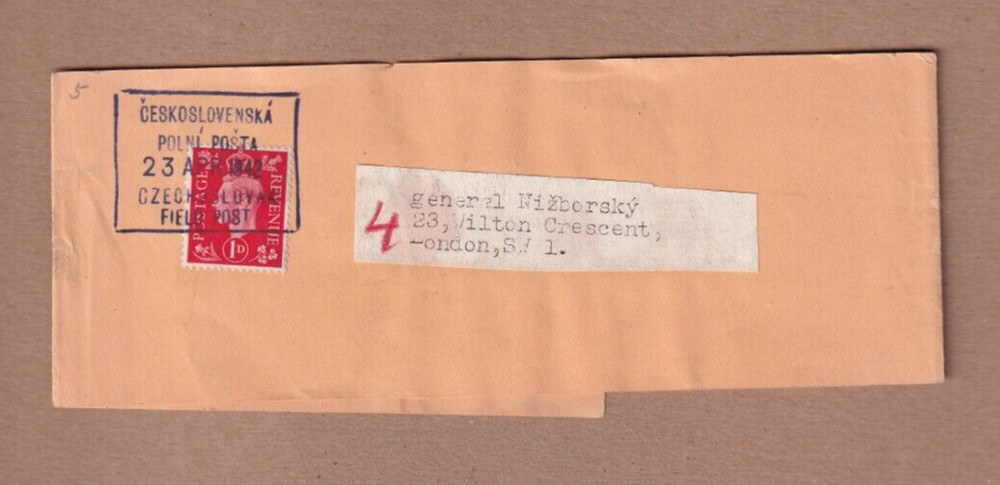 Czechoslovak Field Post London April 1942 Newspaper Wrapper to General Nizborsky