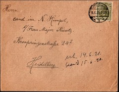 Germany 1921 Freiburg Cover 60pf Hindenburg to Heidelberg