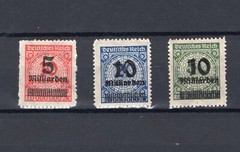 GERMANY REICH 1923 HIGH INFLATION SCARCE SERRATE ROULETTE 319-321 PERFECT MNH