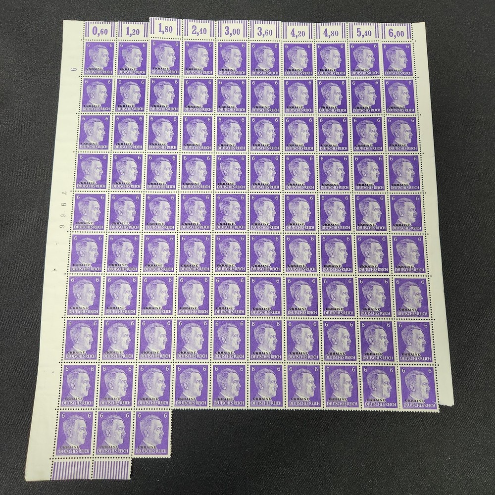 1941 Ostland 6 Pfenning German Adolph Hitler Full Stamp Sheet WW2 Third Reich