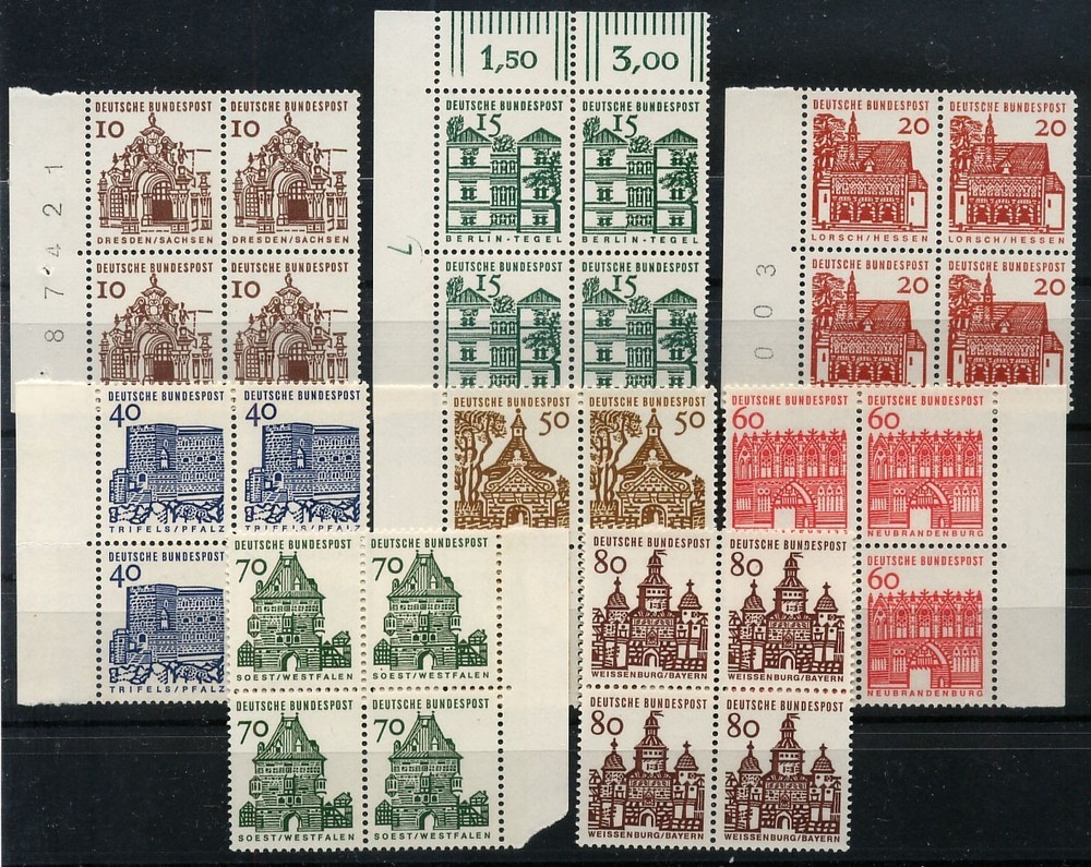 GERMANY / BUND – „Bauwerke“-compl.set in Bl.x4 w.DZ – MNH