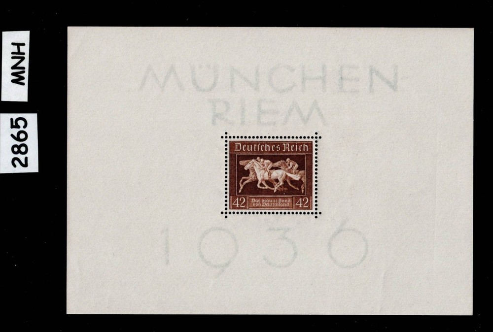 MNH Stamp Mini sheet B90 1936 Brown Ribbon Horse Race Munich Germany #2865
