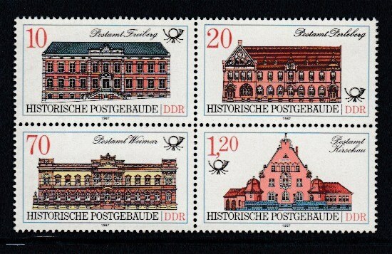 EAST GERMANY Historic Post Office Buildings MNH set