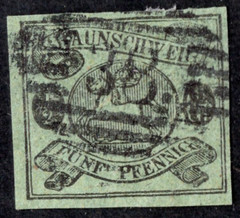 GERMANY BRUNSWICK 1863 SCOTT #6 USED NEAT 4 MARGINS