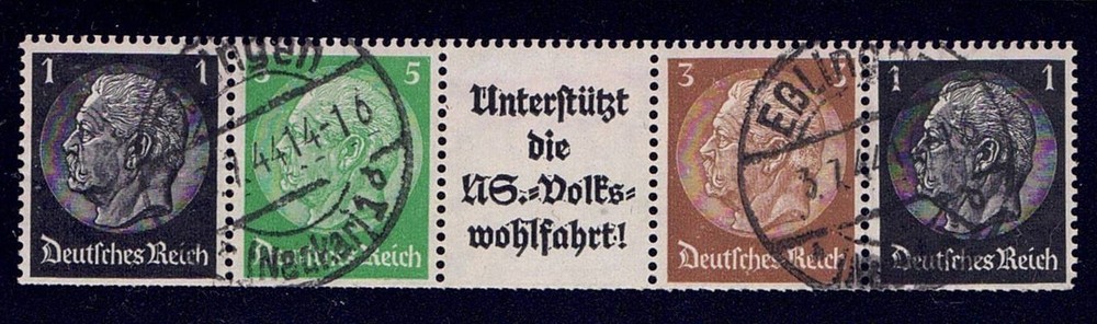 Germany – 1941 EG-Str 2, 1pf+5pf+3pf se-tenant w/label A8.3, strip of 4, Used