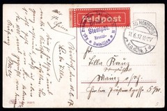GERMANY 1917 WWI FIELDPOST LABEL, STAMPLESS GERMAN MILITARY POST CARD TIED