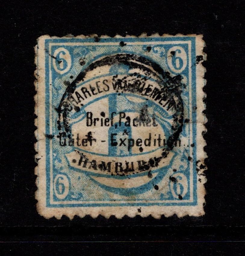 Hamburg 1800s 6p Van Diemn Private Post Used / Piece Rem – S47310