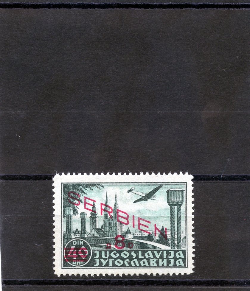 SERBIA Sc 2NC14(MI 29)**VF NH 1941 8D/40D BLACKISH GREEN, AIRMAIL,$38