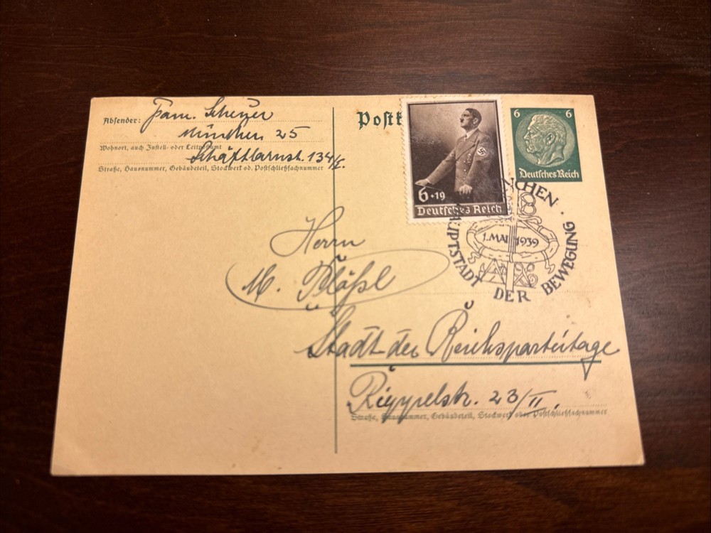 WW2 WWII German Portrait Third Reich Stamps post card Munich Stamp 1939