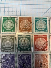 25 USED/Overstamped small Vtg 1950-1990 DDR East Germany stamps; $1 Ships/A DEAL