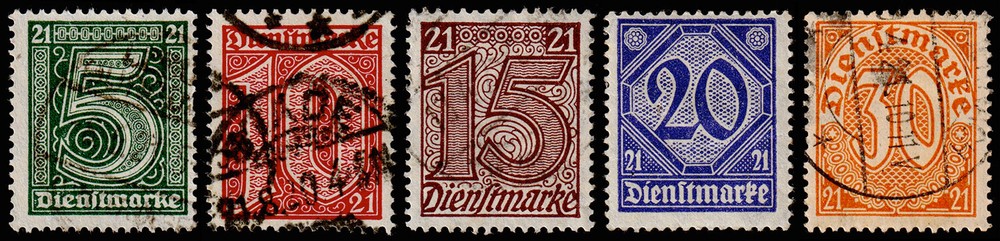 Germany Scott OL9-OL13 (1920) Used/Mint H F, CV $8.50 C