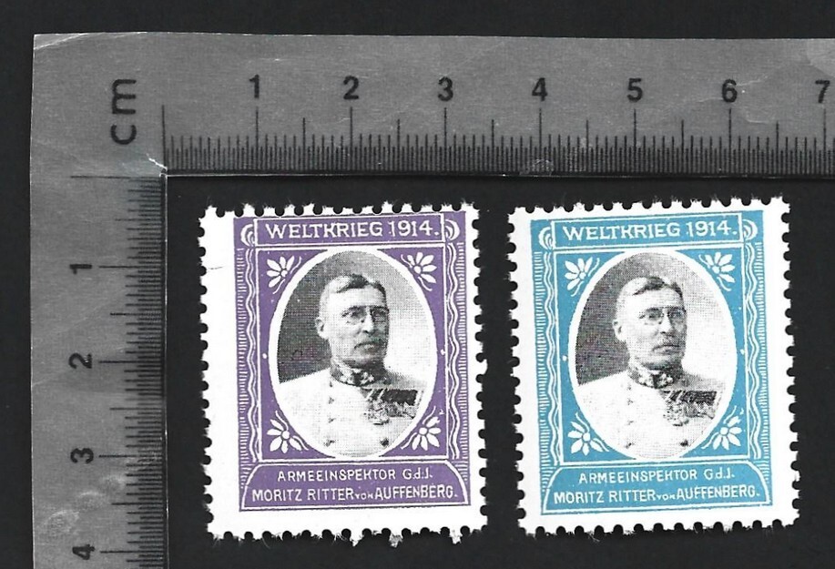 (AOP) Germany WWI WELTKRIEG 1914 poster stamps (2) MORTIZ VON AUFFENBERG MNH