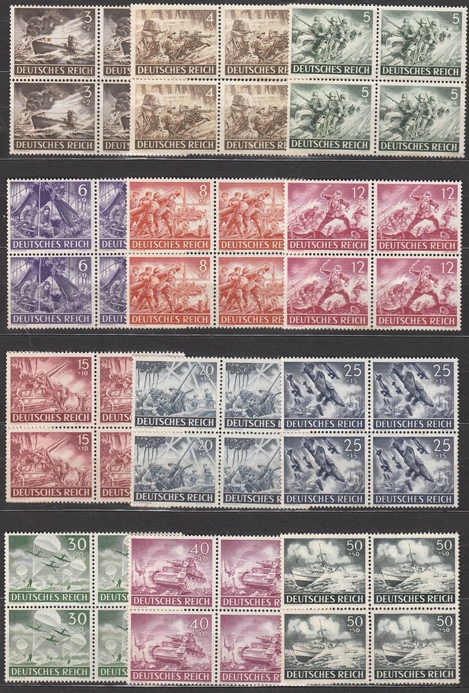 Stamp Germany Mi 831-42 Sc B218-29 Block 1943 WWII Fascism Wehrmacht Army MNH