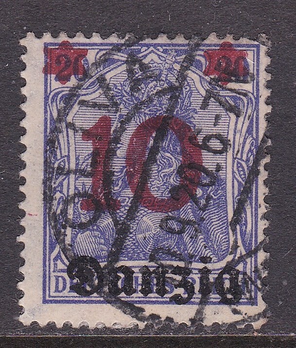 Danzig 1920 OLIVA POSTMARK ON Germania 20pf Overprint 10pf VGC