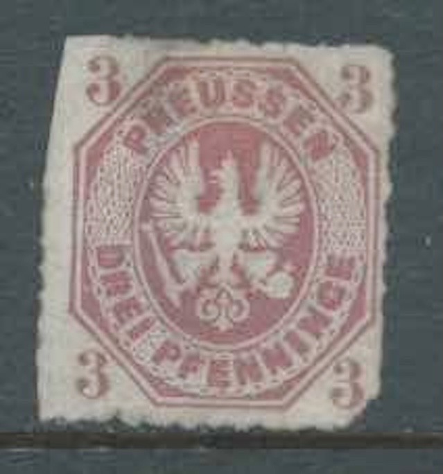 PRUSSIA 1867 SG25 3pf Mauve Arms Embossed Rouletted Faults No Gum Catalogue £500