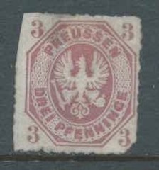 PRUSSIA 1867 SG25 3pf Mauve Arms Embossed Rouletted Faults No Gum Catalogue £500