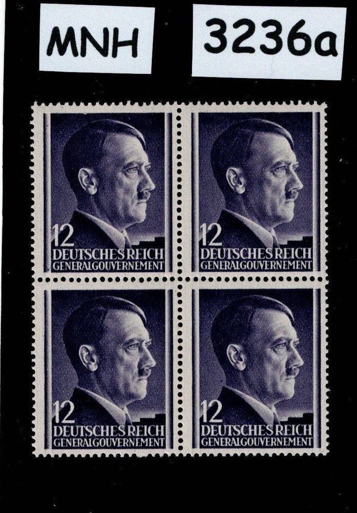 MNH stamp block Adolf Hitler Sc N80 12GR / 1941 WWII Occupied Poland #3236a