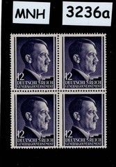 MNH stamp block Adolf Hitler Sc N80 12GR / 1941 WWII Occupied Poland #3236a