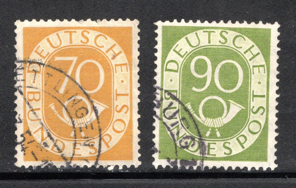 Germany Stamp Scott #683, 685, 70pf & 90pf, Numeral & Post Horn Used, SCV$16.75
