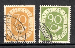 Germany Stamp Scott #683, 685, 70pf & 90pf, Numeral & Post Horn Used, SCV$16.75