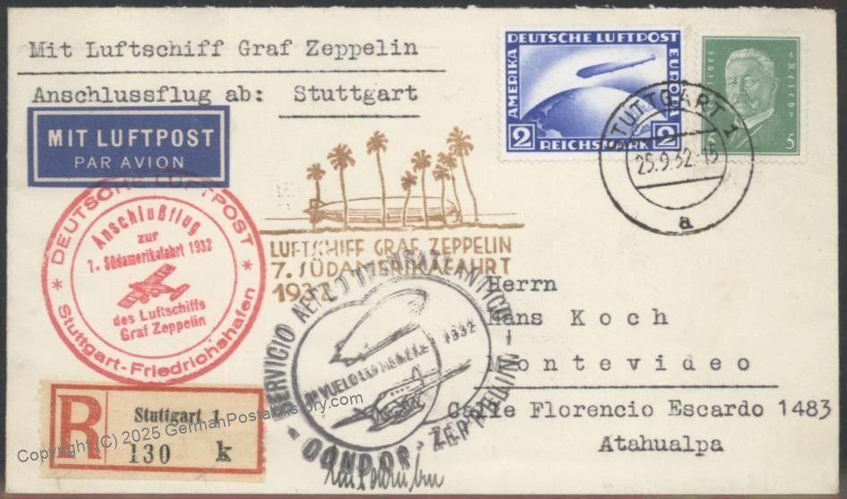 Germany 1932 Graf Zeppelin 7th SAF Mi279 Cover Sieger Estate 113853