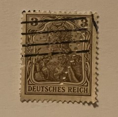 INTERESTING „F“ IN DIAMOND FLAG PERFIN ON GERMANIA STAMP