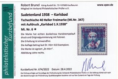 GERMANY OCCUPATION SUDETENLAND KARLSBAD MICHEL 6 BRUNEL CERT PERFECT MH