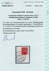 GERMANY OCC SUDETENLAND KARLSBAD MICHEL 3 FIRST DAY PERFECT USED CERT BRUNEL