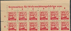 Lot Stamp Germany Revenue Blocks WWII Ration Wehrmacht Brot Bread Pair TL MNG