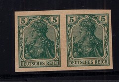 Germania „Deutsches Reich“ 5pf green, Proof, imperf Hz pair on yellowish paper