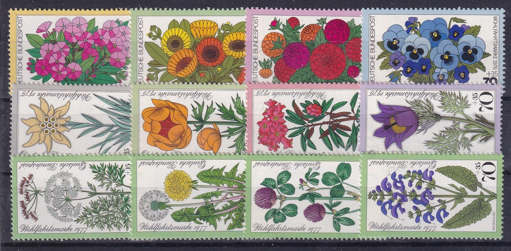 Bundesrepublik MNH ** Lot flower sets from 1975-7 867-70, 904-7, 949-52