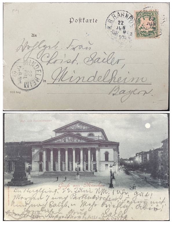 1897 German States(Bavaria) K.B. Bahnpost on Gruss Aus Munchen Post Card *d