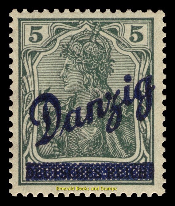 EBS Danzig 1920 – Germania diagonal overprint – 5 Pfennig – Michel 21 – MH*