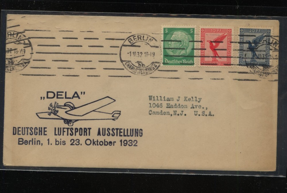 Germany Dela airplane cachet cover to US 1932 SR0103