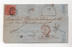 GERMANY BAVARIA 1860 SCOTT #7 12KR. RED SINGLE FRANKIN TIED ON FOLDED LETTER