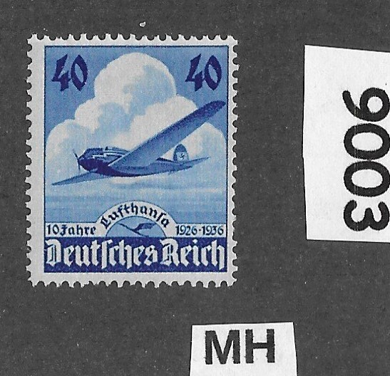 MH stamp Sc 469 Third Reich Germany Lufthansa Air service Airplane #9003
