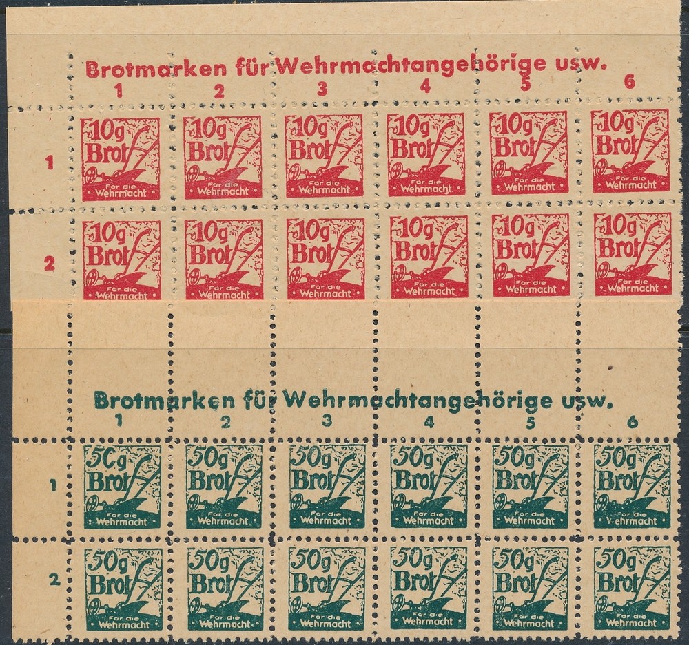 Lot Stamp Germany Revenue Blocks WWII Ration Wehrmacht Brot Bread Pair TL MNG